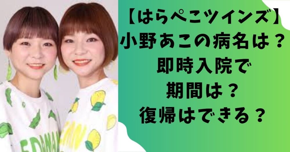 【はらぺこツインズ】小野あこの病名は?即時入院で期間は?復帰はできる?